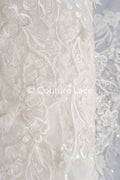 Beaded bridal lace with floral pattern and 3D flowers/ Bridal fabric with bead embroidery for wedding dresses // L25-740