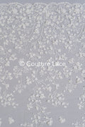 3D flower embroidered bridal lace, bridal fabric with embroidery for wedding dresses with small flowers // L25-741