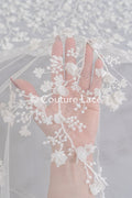 3D flower embroidered bridal lace, bridal fabric with embroidery for wedding dresses with small flowers // L25-741