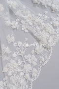 3D flower embroidered bridal lace, bridal fabric with embroidery for wedding dresses with small flowers // L25-741