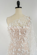 3D flower embroidered bridal lace, bridal fabric with embroidery for wedding dresses with small flowers // L25-741