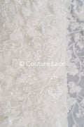 3D flower embroidered bridal lace, bridal fabric with embroidery for wedding dresses with small flowers // L25-741