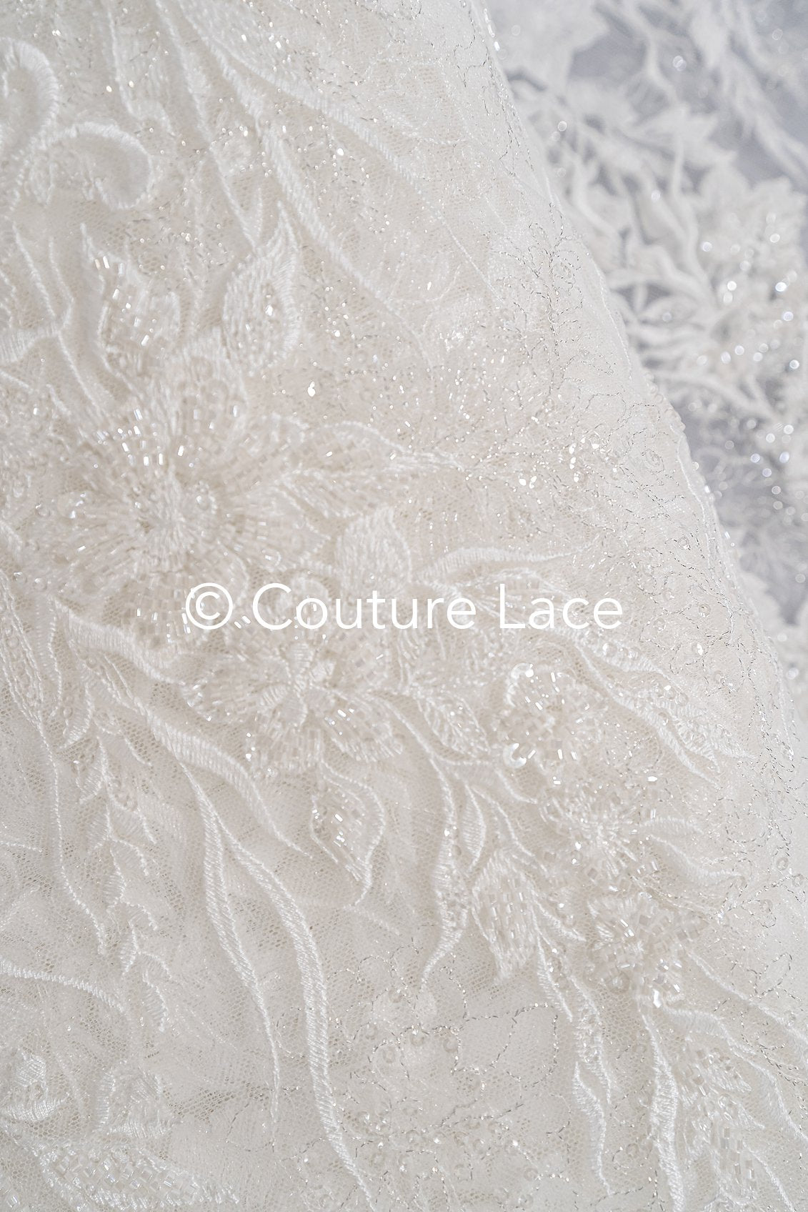 Beaded bridal lace/ Floral lace for wedding dresses/ High-quality bridal fabrics // L25-751