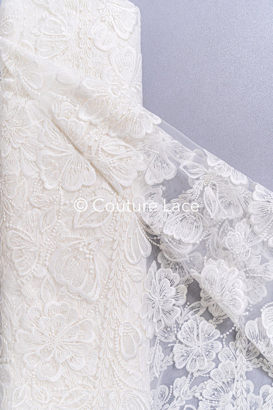 Boho bridal lace with floral pattern/ Boho lace for wedding dress // L25-756