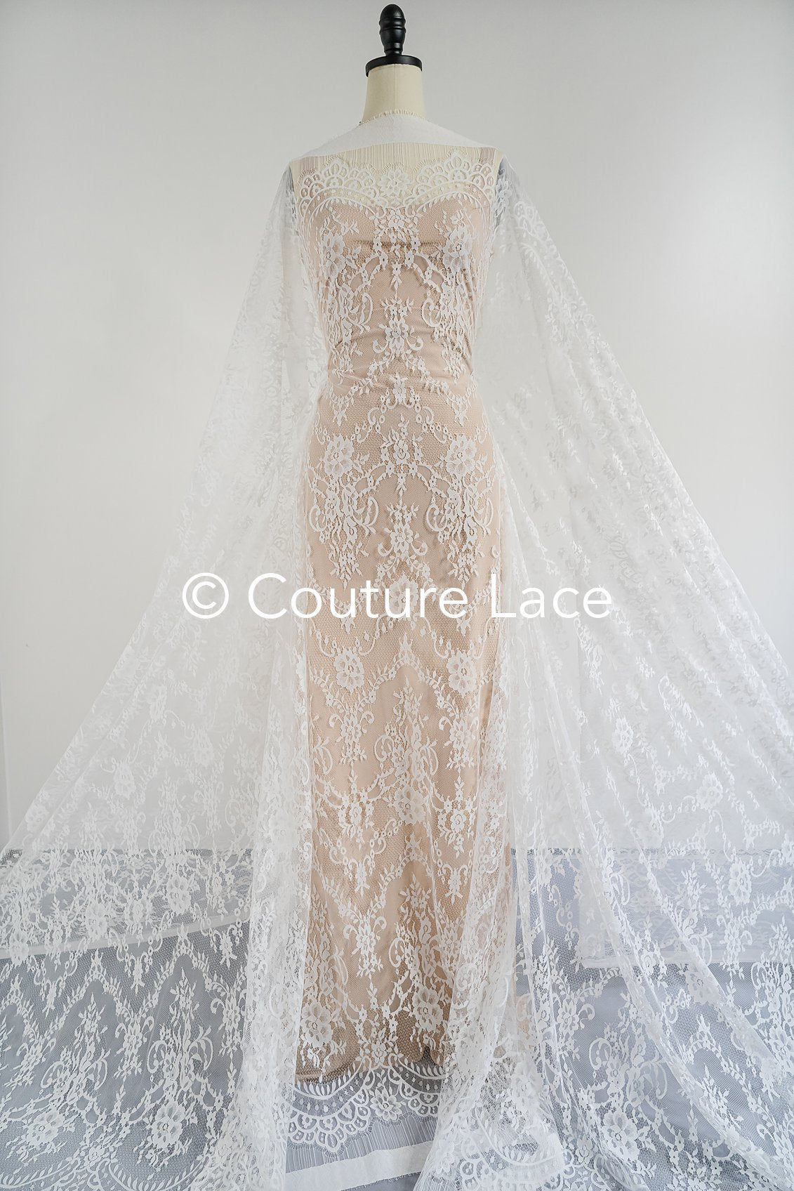 3 mètres de dentelle florale française / Dentelle de mariée Chantilly française // L25-760