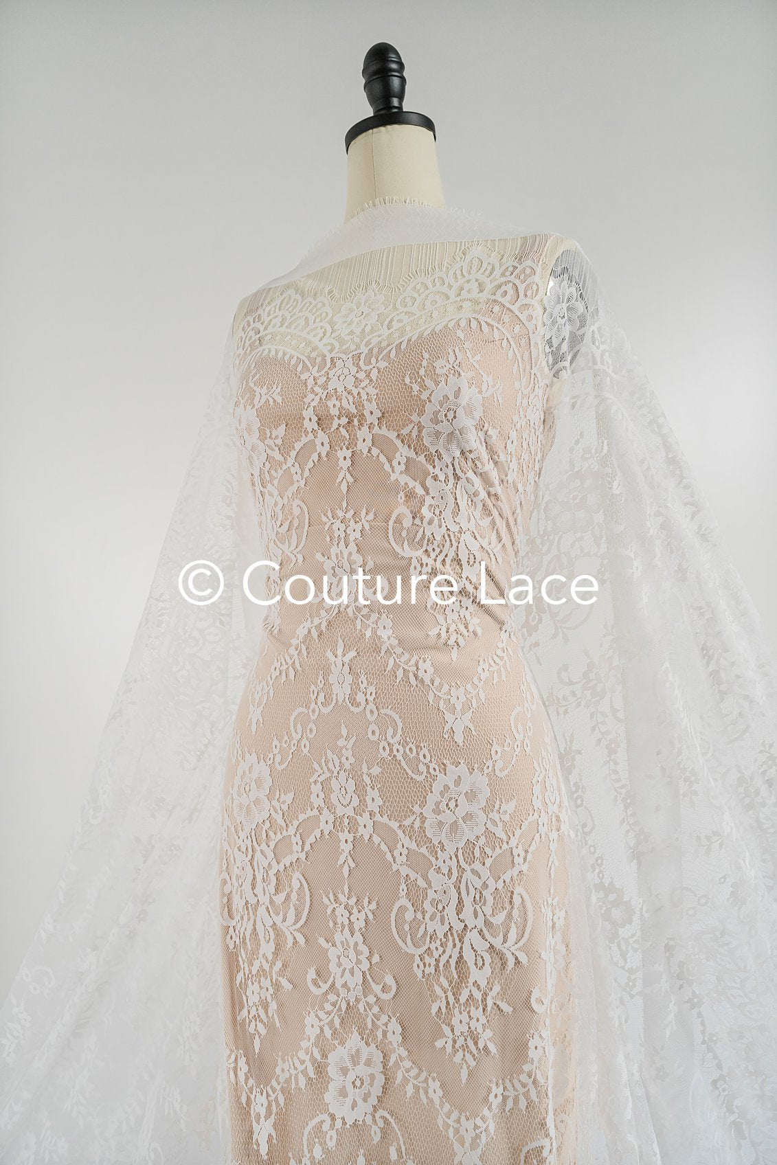 3 mètres de dentelle florale française / Dentelle de mariée Chantilly française // L25-760