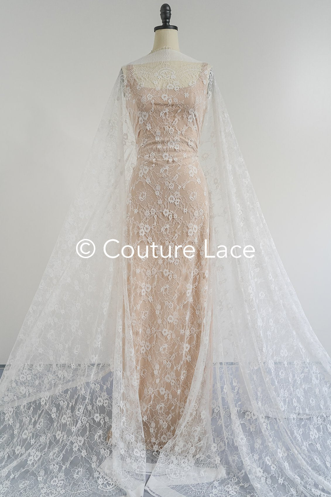 3 mètres de dentelle florale française / Dentelle de Chantilly française pour mariée // L25-761