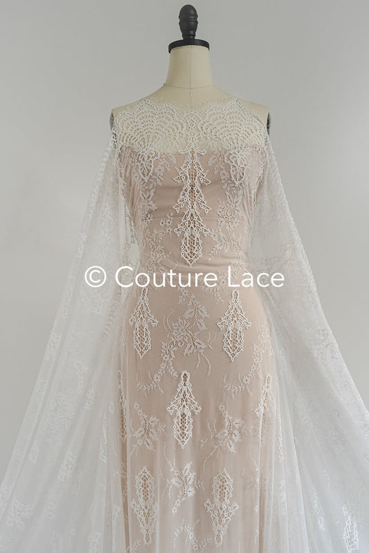 3 MÈTRES Tissu de dentelle de mariée/ Dentelle de robe de soirée douce/ Dentelle florale blanc cassé/ Dentelle de lingerie/ Tissu de dentelle de mariage de cils// C17-003 