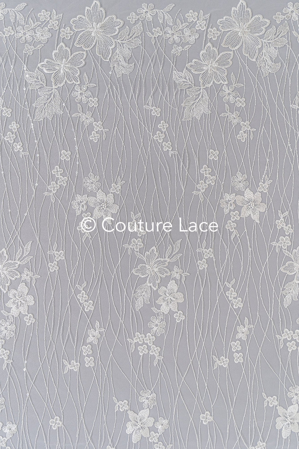 Soft bridal lace fabric with sequins and floral pattern, floral bridal lace // L25-770