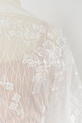 Soft bridal lace fabric with sequins and floral pattern, floral bridal lace // L25-770