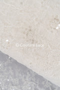 Floral lace embroidery with pearls, shiny floral bridal lace // L25-791