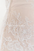 Floral lace embroidery with pearls, shiny floral bridal lace // L25-791