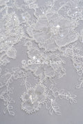 Floral lace embroidery with pearls, shiny floral bridal lace // L25-791