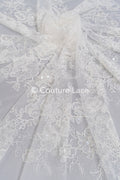 Floral lace embroidery with pearls, shiny floral bridal lace // L25-791