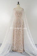 Filigree beaded embroidery, bridal lace with symmetrical pattern, floral bridal lace // L25-792