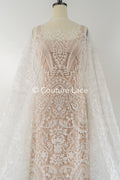 Filigree beaded embroidery, bridal lace with symmetrical pattern, floral bridal lace // L25-792