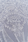 Filigree beaded embroidery, bridal lace with symmetrical pattern, floral bridal lace // L25-792