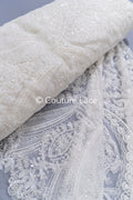 Filigree beaded embroidery, bridal lace with symmetrical pattern, floral bridal lace // L25-792