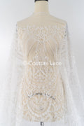 Filigree beaded embroidery, bridal lace with symmetrical pattern, floral bridal lace // L25-792