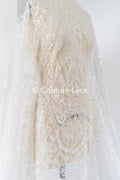 Filigree beaded embroidery, bridal lace with symmetrical pattern, floral bridal lace // L25-792