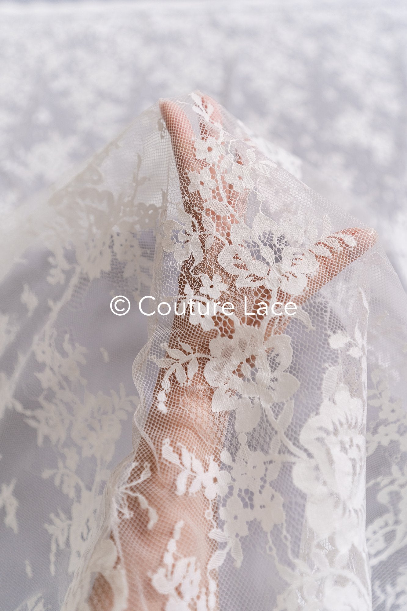 3 mètres de dentelle florale française / Dentelle de mariée Chantilly française // L25-800