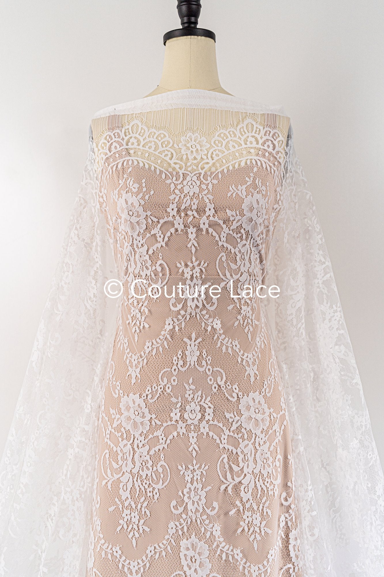 3 mètres de dentelle florale française / Dentelle de mariée Chantilly française // L25-801