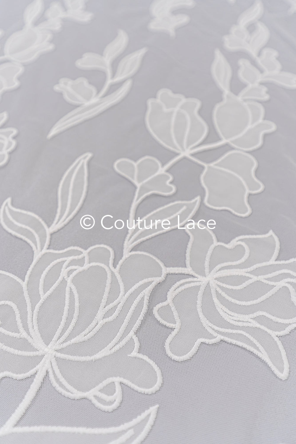 Floral embroidered bridal lace fabric, high-quality lace fabric with large floral pattern for wedding dresses // L25-835