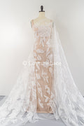 Floral embroidered bridal lace fabric, high-quality lace fabric with large floral pattern for wedding dresses // L25-835