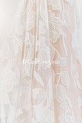 Floral embroidered bridal lace fabric, high-quality lace fabric with large floral pattern for wedding dresses // L25-835