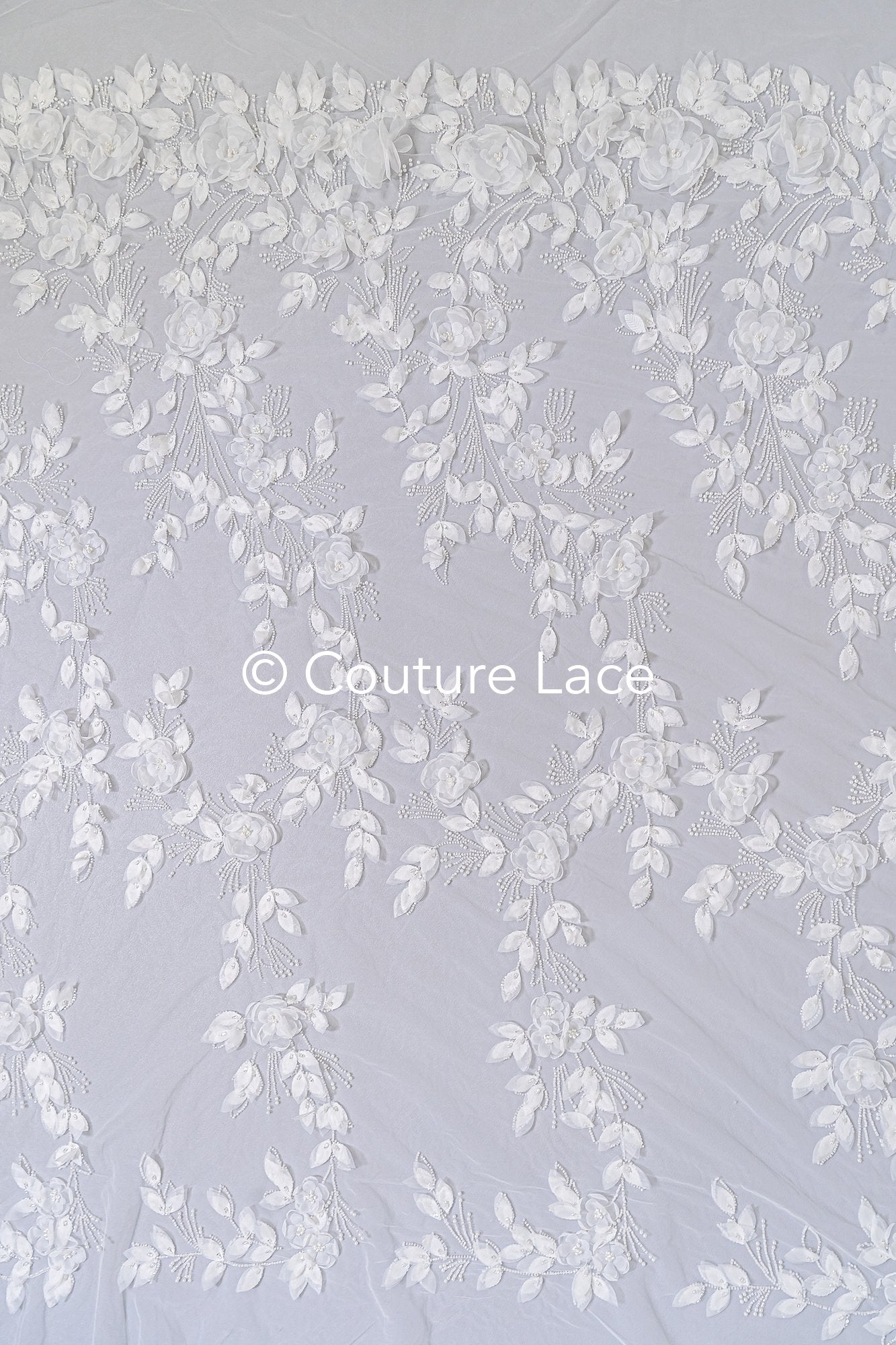 Embroidered floral lace for wedding dresses, luxury bridal lace with 3D flowers // L25-844