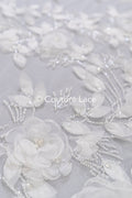 Embroidered floral lace for wedding dresses, luxury bridal lace with 3D flowers // L25-844