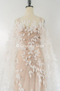 Embroidered floral lace for wedding dresses, luxury bridal lace with 3D flowers // L25-844
