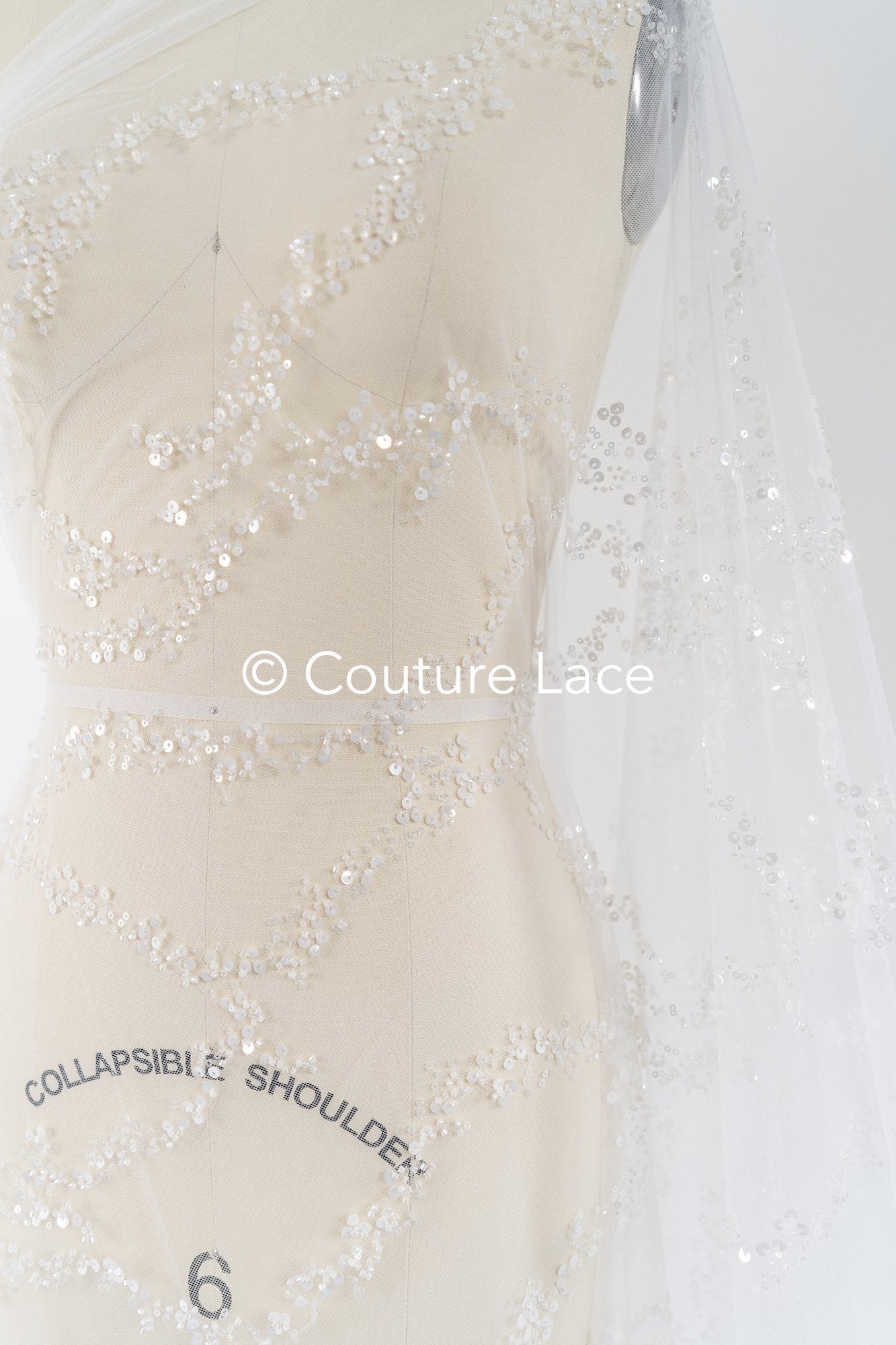 Beaded bridal lace / bridal fabric with embroidery / beaded lace on glitter tulle // L25-837