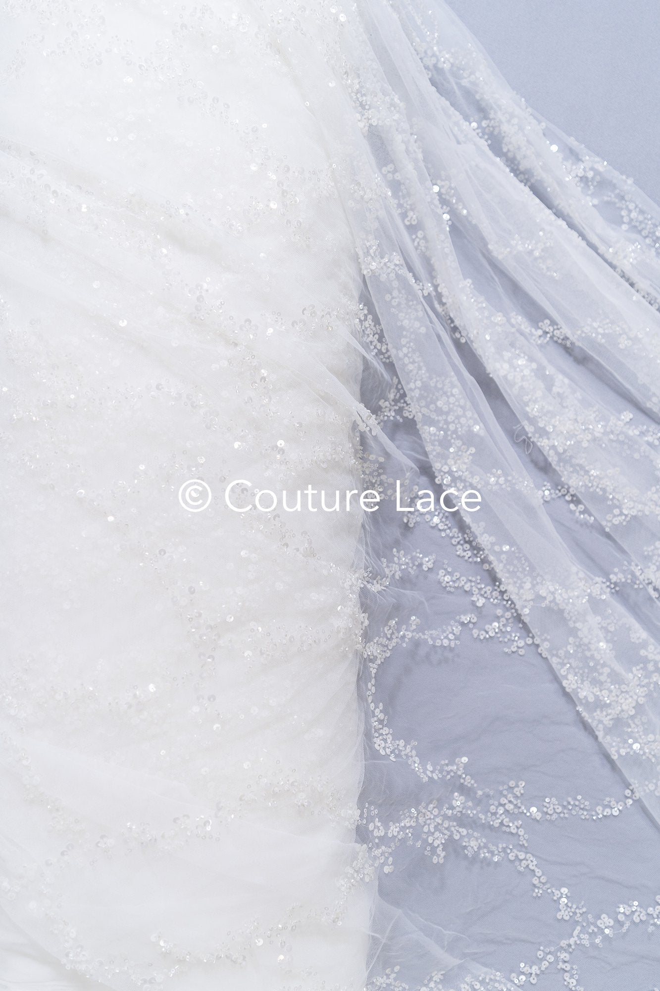 Beaded bridal lace / bridal fabric with embroidery / beaded lace on glitter tulle // L25-837