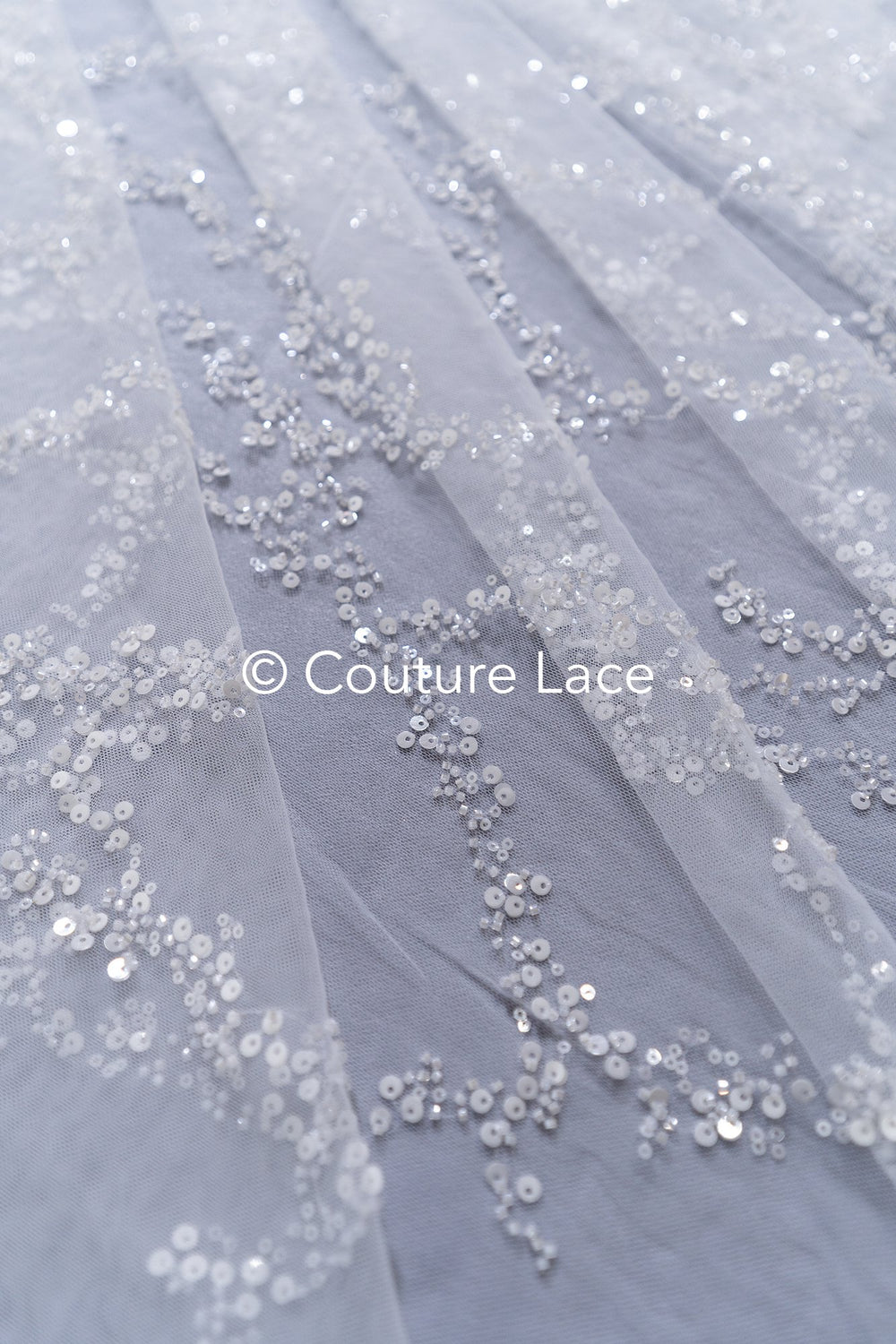 Beaded bridal lace / bridal fabric with embroidery / beaded lace on glitter tulle // L25-837