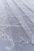 Beaded bridal lace / bridal fabric with embroidery / beaded lace on glitter tulle // L25-837
