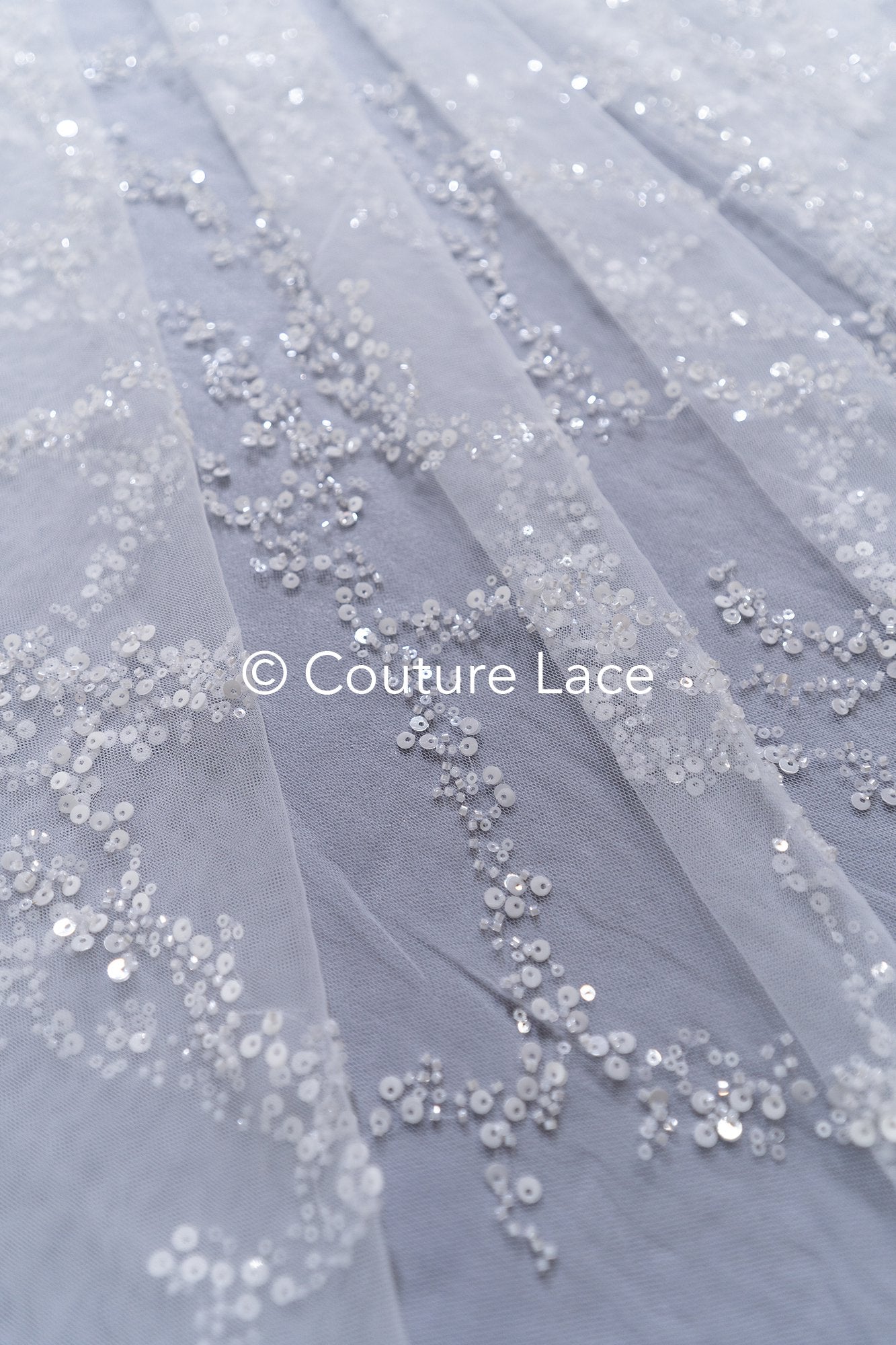 Beaded bridal lace / bridal fabric with embroidery / beaded lace on glitter tulle // L25-837