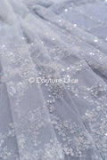 Beaded bridal lace / bridal fabric with embroidery / beaded lace on glitter tulle // L25-837