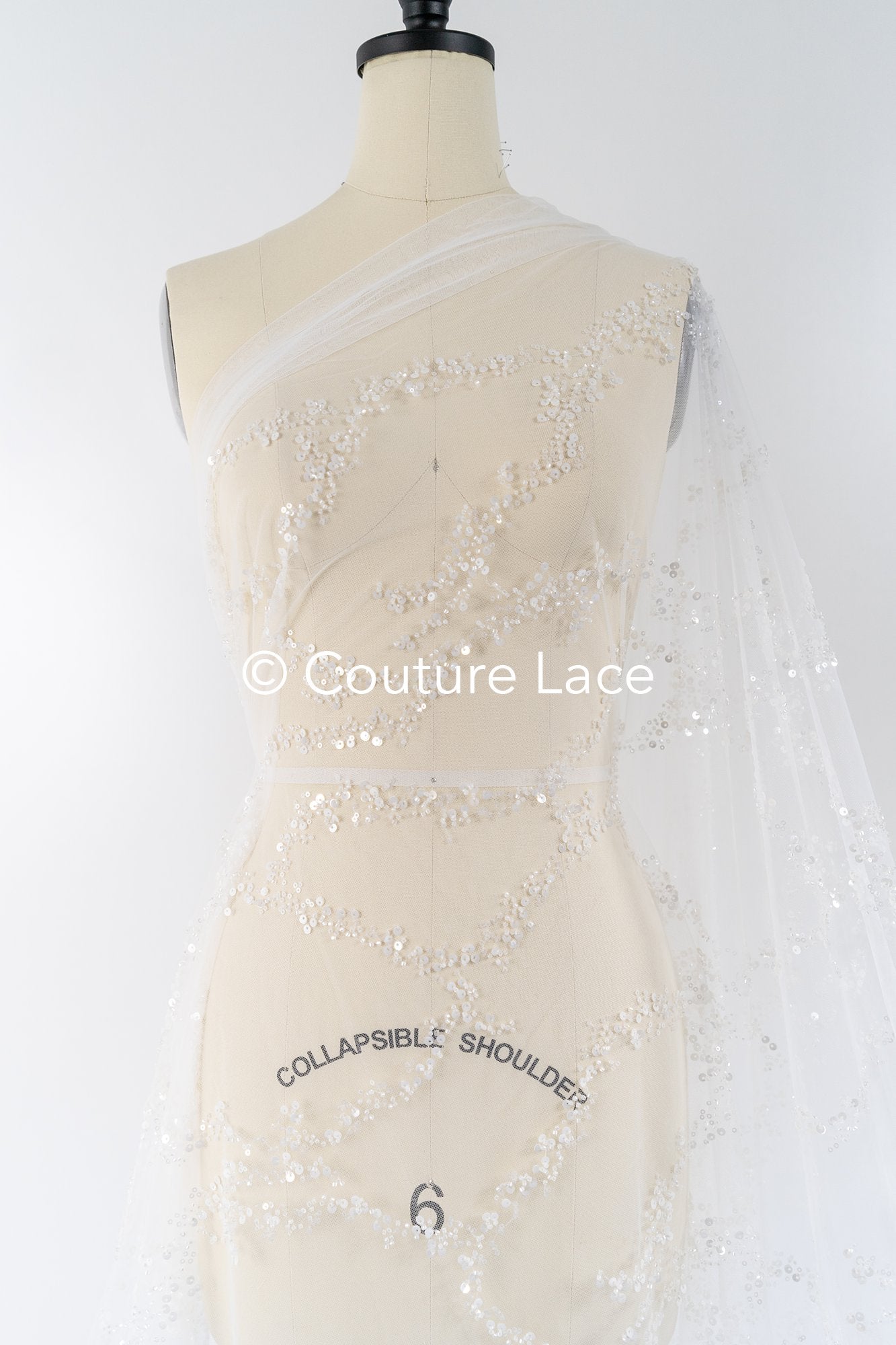 Beaded bridal lace / bridal fabric with embroidery / beaded lace on glitter tulle // L25-837