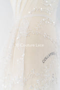 Beaded bridal lace / bridal fabric with embroidery / beaded lace on glitter tulle // L25-837