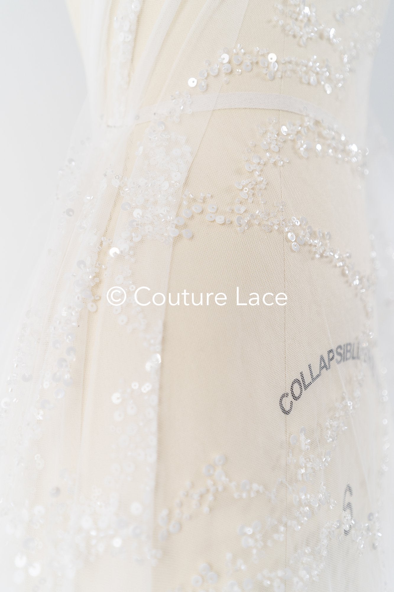 Beaded bridal lace / bridal fabric with embroidery / beaded lace on glitter tulle // L25-837