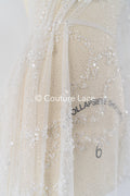 Beaded bridal lace on glitter tulle / Bridal fabric with embroidery / Beaded lace on glitter tulle // L25-838