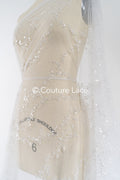 Beaded bridal lace on glitter tulle / Bridal fabric with embroidery / Beaded lace on glitter tulle // L25-838