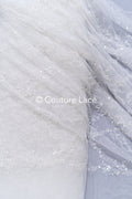 Beaded bridal lace on glitter tulle / Bridal fabric with embroidery / Beaded lace on glitter tulle // L25-838