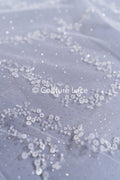 Beaded bridal lace on glitter tulle / Bridal fabric with embroidery / Beaded lace on glitter tulle // L25-838