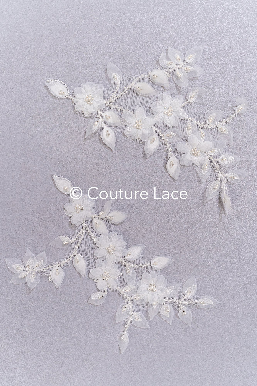 3D-Blumen Perlen-Applikationen für Brautkleider/ Brautkleidspitze Perlen Motive // A26-062