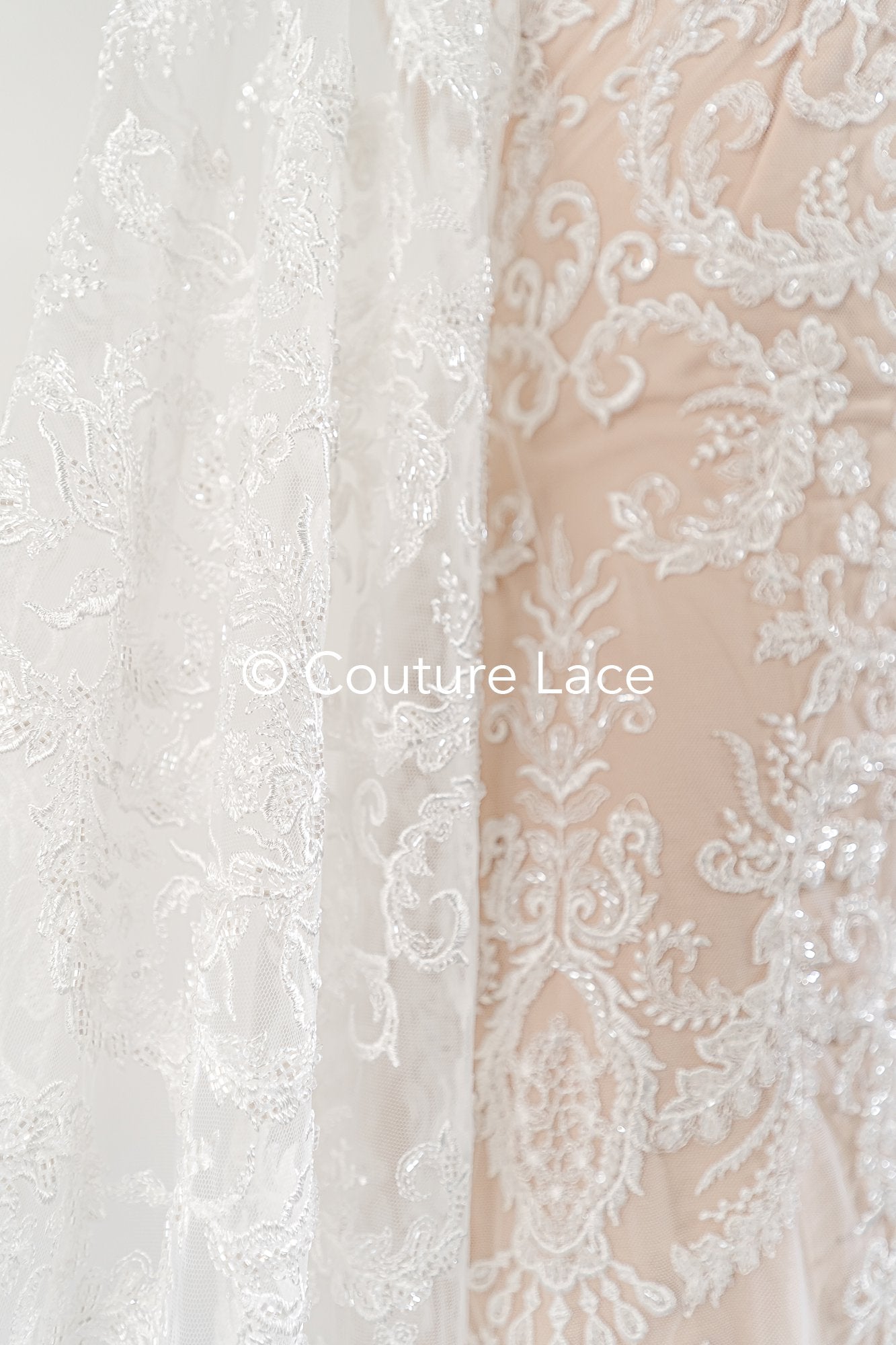 Bordado de perlas pesado y lujoso / Encaje nupcial con patrón simétrico // L26-072