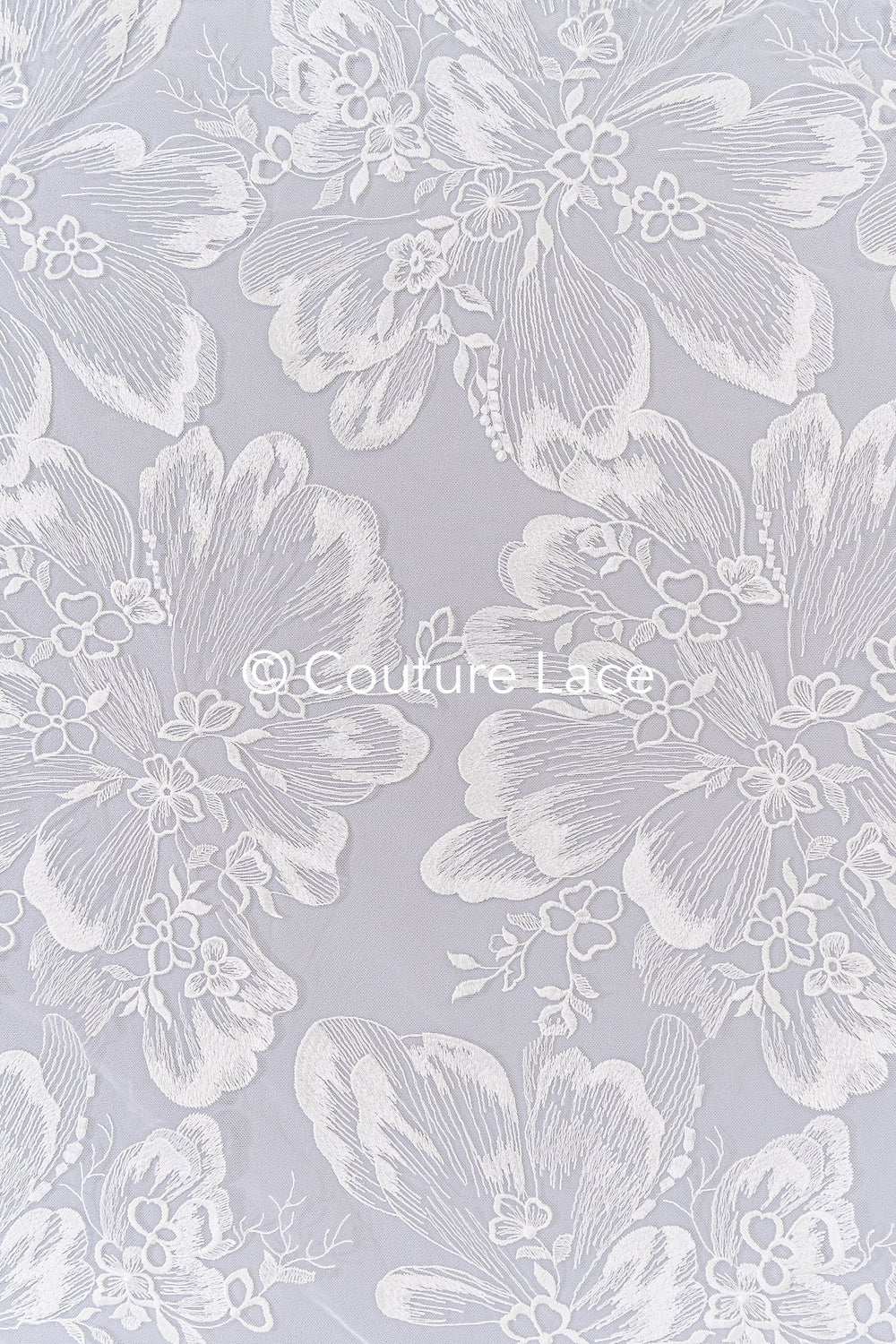 Braut Spitzenstoff mit Blumenmuster, Hochwertiger Spitzen Stoff für Brautkleider // L25-340