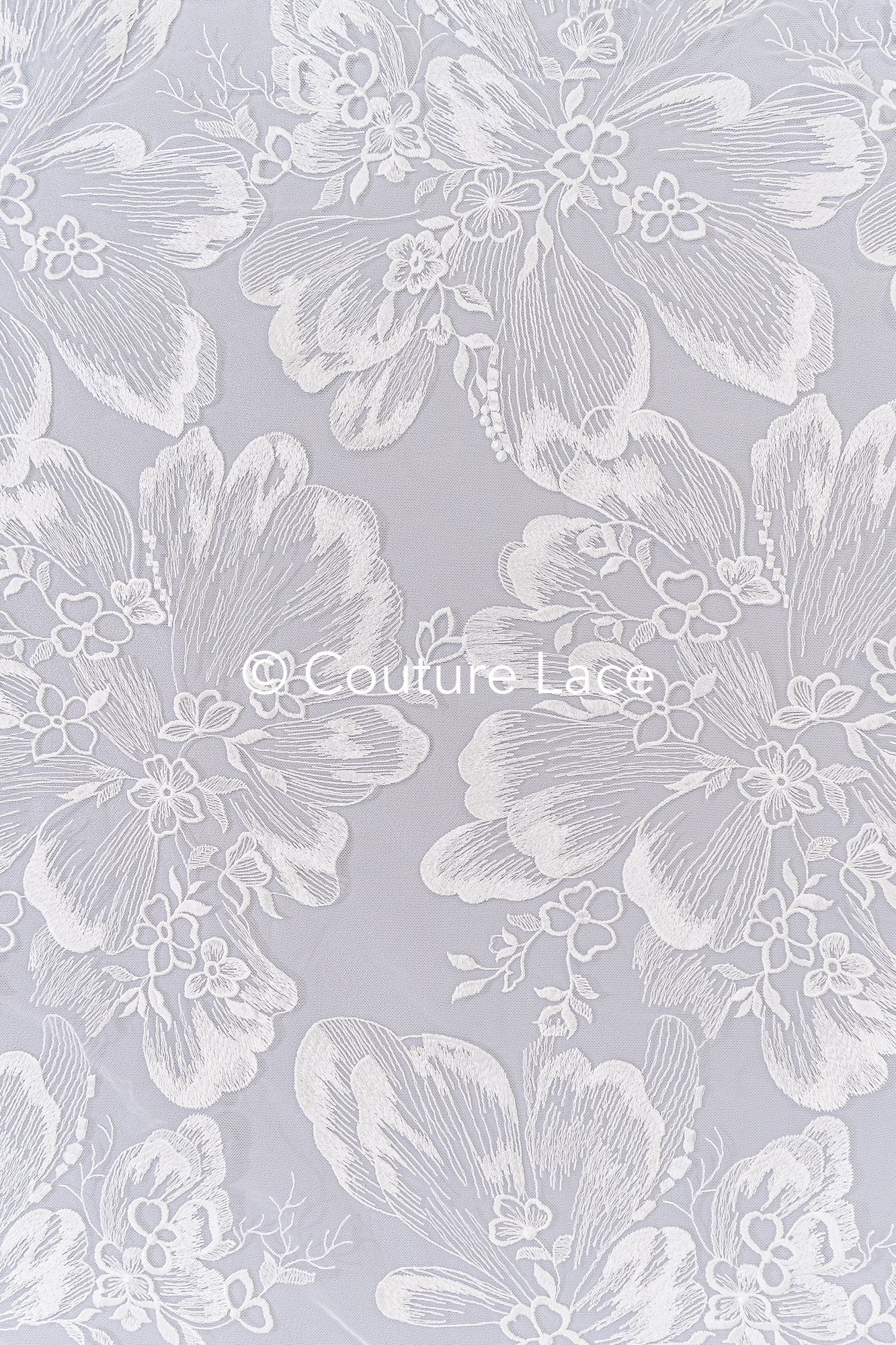 Braut Spitzenstoff mit Blumenmuster, Hochwertiger Spitzen Stoff für Brautkleider // L25-340