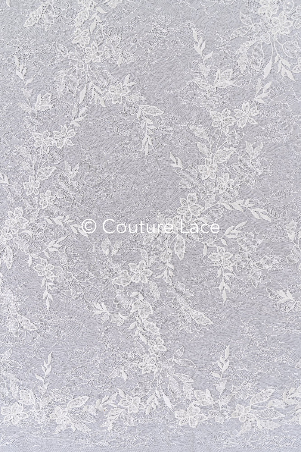 Braut Spitzenstoff mit Blumenmuster, Hochwertige französische Spitze für Brautkleider // L25-343